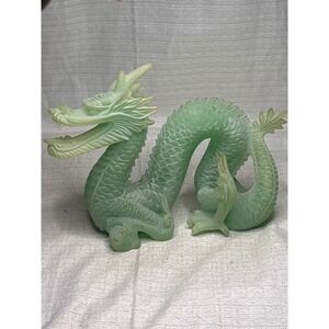 Vintage Lucite Carved Dragon Figurine, Luminescent Green Glow In‎ The Dark Decor